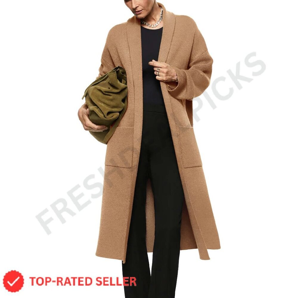 Oversized Maxi Cardigan Long Sleeve Open Front Knitted Sweater Coat Chic